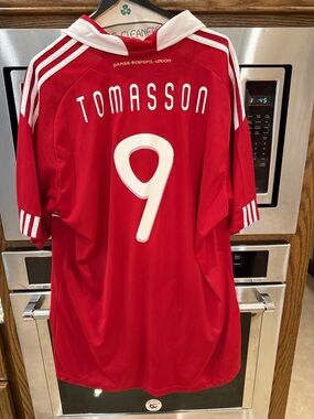 Authentic World Cup Denmark Soccer Jersey "TOMASSON" #9